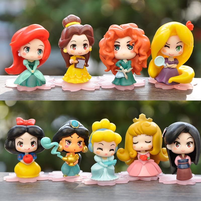 9Pcs/Set Q Versão Pequena Princesa Figura Branca De Neve Cinderela Boneca Anime Decoração Modelo Brinquedos Presentes