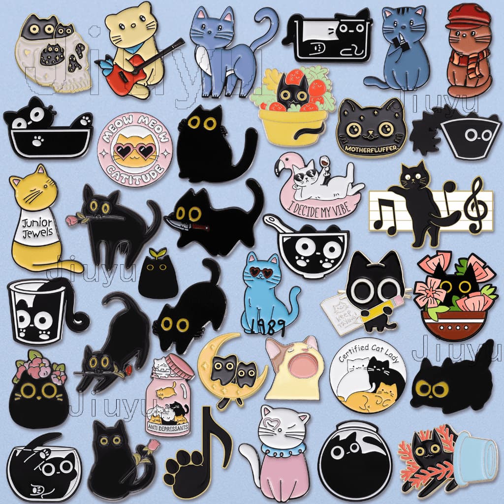 100 Estilo Desenho Animado Pino De Gato Cool Animal Big Eyes Kitty Esmalte Música Piano Crachás Pins Jóias Presente Para Menina Feminina