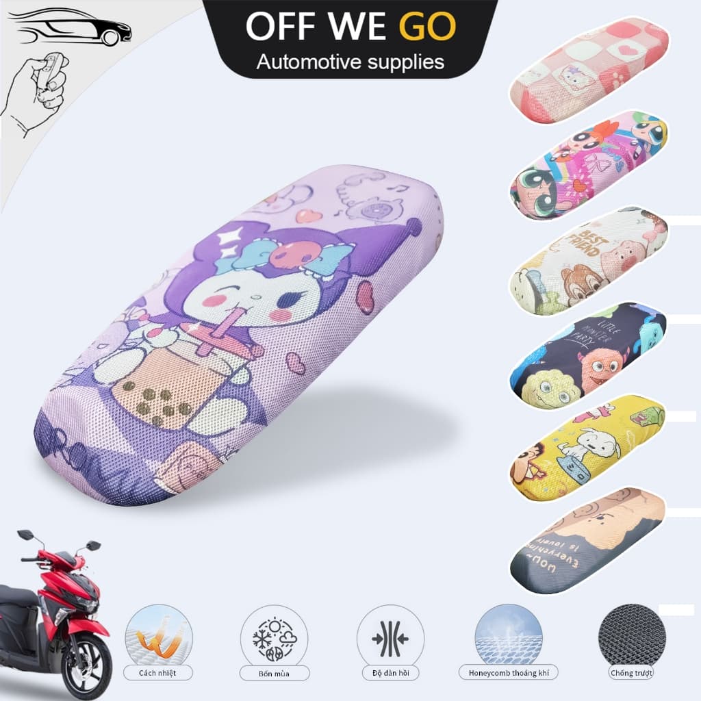 New Cartoon 3D Motocicleta Seat Cover Waterproof Sunscreen Scooter Isolamento Térmico Nylon Elastic Mesh Mat Motocicleta