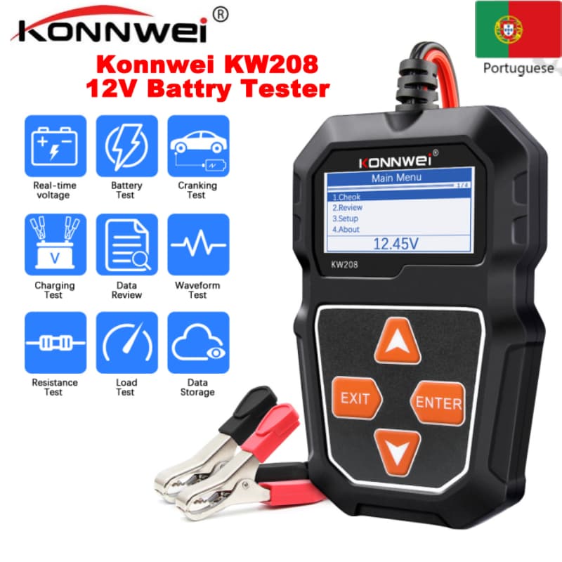 KONNWEI KW208 Testador De Baterias Automotivas De 12V Para Automóveis De Motocicletas Teste De Carregamento De 100-2000 CCA Digital De Alternador Automotivo