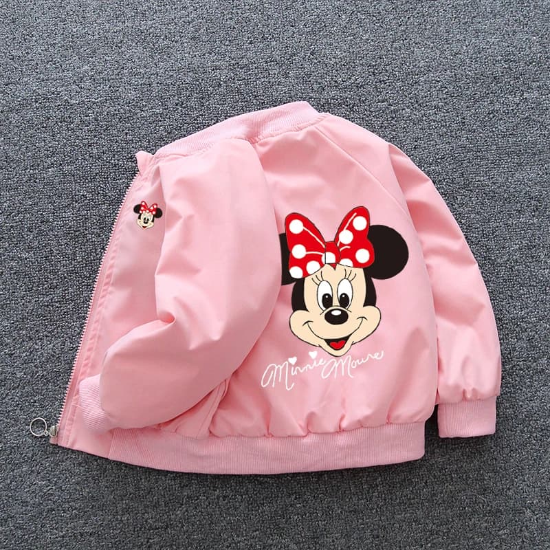 Baby Boy Girl Minnie Mouse Jacket Coats Primavera Outono Moda Kids Zipper Manga Longa Cartoon Roupa Exterior Adolescente Windbreaker Clothes