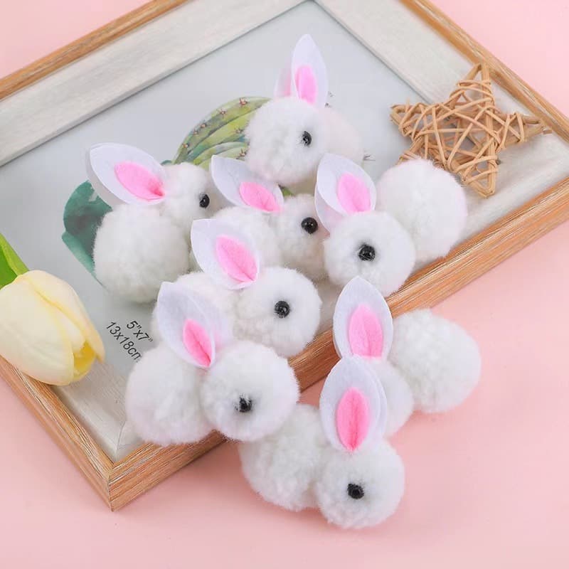 20Pcs 5cm Pompom Branco Feito À Mão Coelho Acolchoado Appliques DIY Baby Headwear Decoração De Cabeleireiro Acessórios