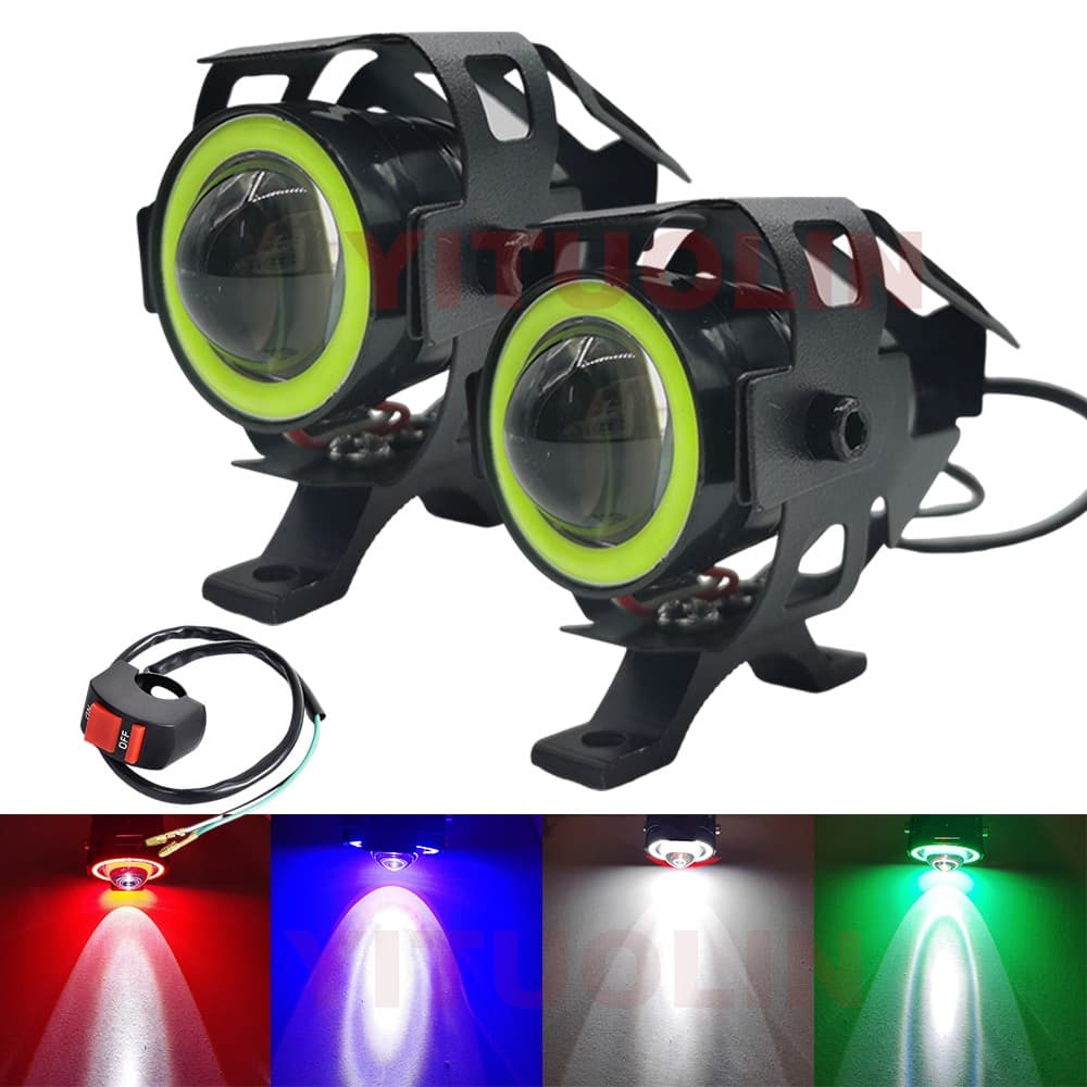 Faróis Auxiliares Angel Eyes Mini U7 De Motocicleta 12V Piscando De Longo Alcance DRL Nevoeiro Adicionais
