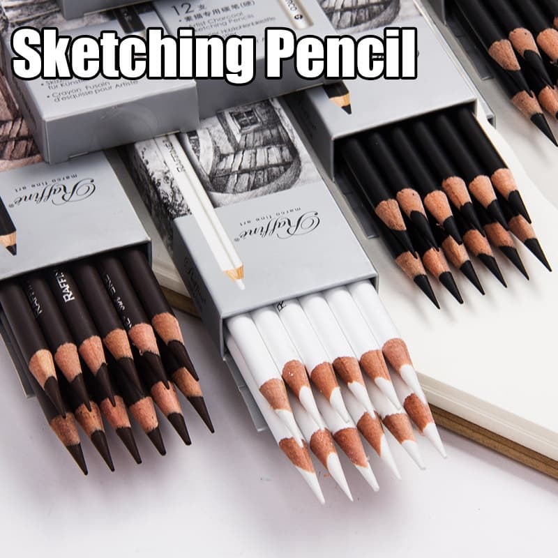 2 Pçs Lápis De Carvão Duro Médio Macio Branco Preto Esboçar Para Desenho Pintura Escrita Papelaria Ferramentas Arte