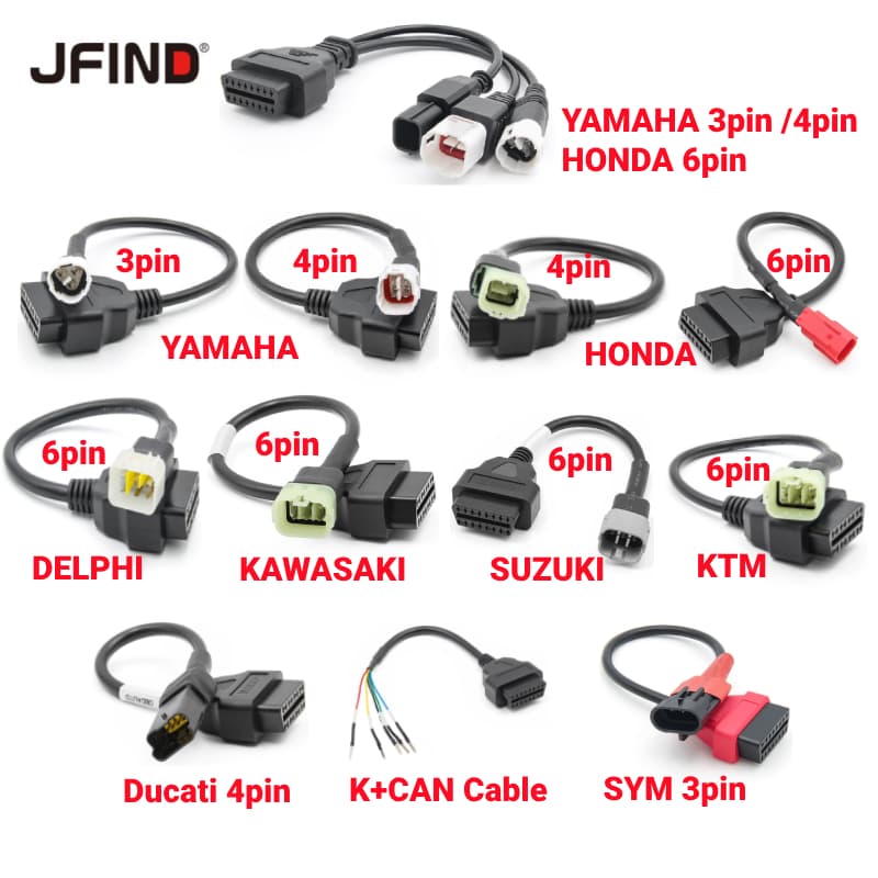 Para Yamaha Honda Motocicleta 3Pin 4Pin 6Pin K CAN A 16PIN Porta OBD 2 OBD2 Conector De Moto Cabo De Diagnóstico De Extensão
