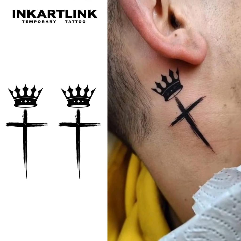 Inkartlink Crown Cross Adesivos De Tatuagem Temporária À Prova D'água Tatuagens Falsas Semipermanentes De Longa Duração