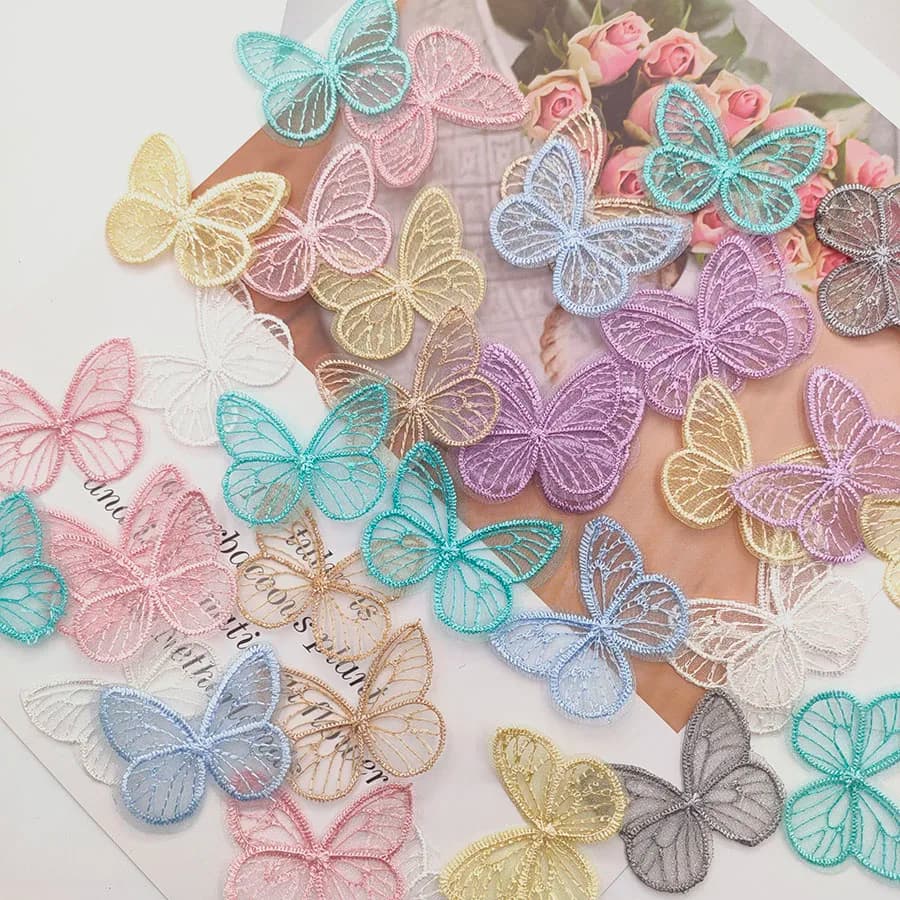 48Pcs 3.5 * 4.5cm Borboleta De Malha Bordada Para Roupas De Bricolage Cabeleireiro Decoração Chapéu Sapatos Patches Acessórios