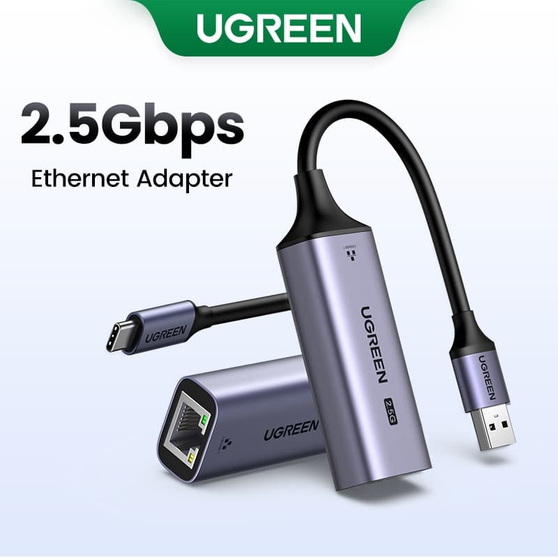 UGREEN USB-A/C 3.0 2.5Gbps Adaptador Ethernet 15cm Cartão De Rede Com Fio Para Windows Mac OS Macbook Dell Laptop iPad