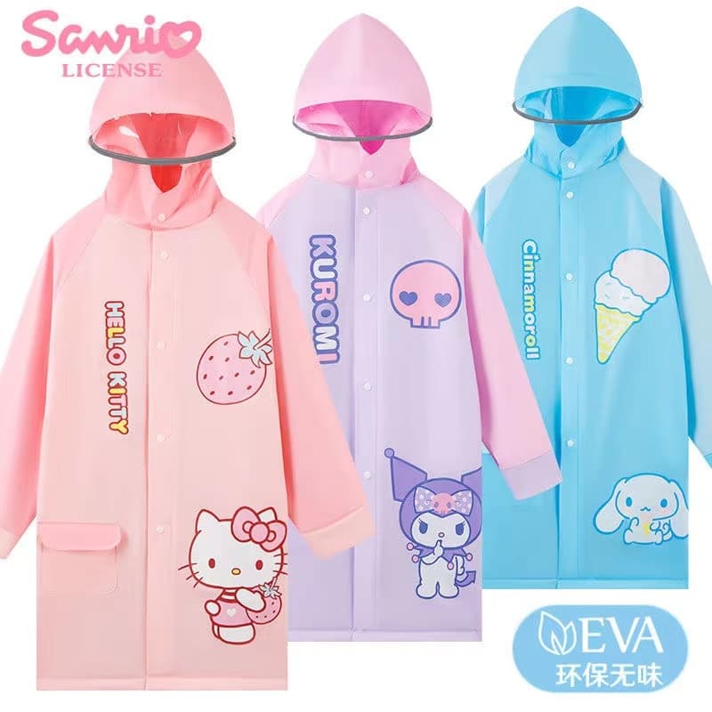 Sanrio Quatro Estações Crianças Kuromi Cartoon Capa de chuva Kuromi Cartoon Meninas do Jardim de Infância Poncho Estudante Melodia Reflexiva Atacado
