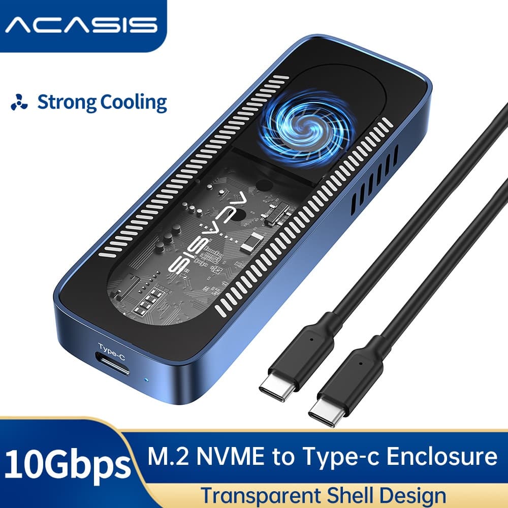 Gabinete SSD ACASIS 10Gpbs Transfer M . 2 NVMe Com Ventilador De Resfriamento , Novo Adaptador/Leitor USB 3.1 PCIe Para Compatível De 2242/60/80 Plug And Play De Computador