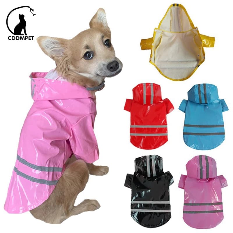 Capa De Chuva Cachorro Para Cães Pequenos Gatos PU Casaco Jaqueta Impermeável Reflexivos Com Capuz