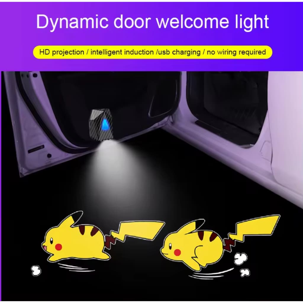 Luz De Advertência Da Atmosfera Porta Do Carro Dinâmica Projetor Pikachu Recarregável De Boas-Vindas Lâmpada Decorativa