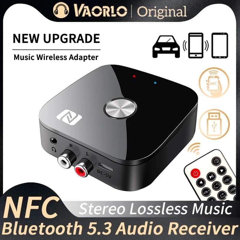 Receptor De Áudio NFC Bluetooth 5.3 AUX R/L RCA 3.5mm Stereo Lossless HIFI Adaptador De Música Sem Fio USB U-Disk Play Controle Remoto Para Amplificador De Alto-Falantes Do Kit De Carro