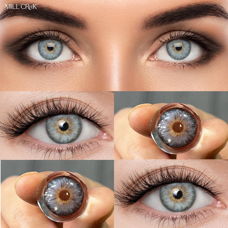 MILLCREEK 2pcs Lentes Coloridas Azul/Verde/Castanho/Cinza 14.0mm Com Grau