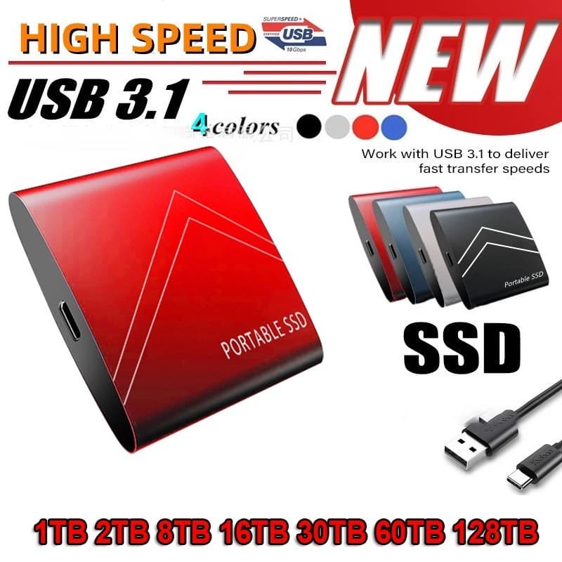 SSD 2TB 8TB 16TB 30TB 60TB 128TB USB 3.1 unidade de estado sól ido disco port átil duro externo tipo C, adequado para la