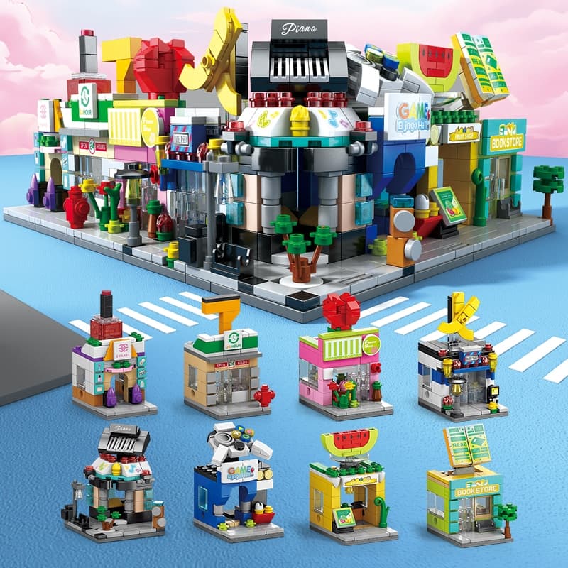 24 Mini Street View City Fast Food Bebidas Rua Comercial DIY Montagem Educacional Presentes de Brinquedo