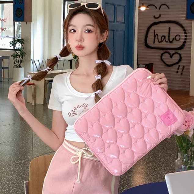 Bolsa Para Laptop Bordada Com Amor À Prova D'água E De Choque , Adequada 9,7 10 11 13 14 15,6 Polegadas