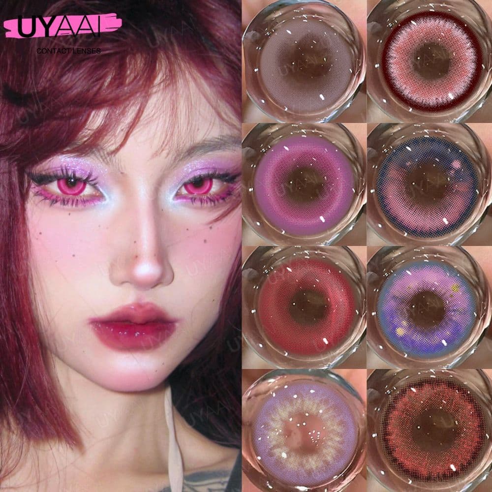 UYAAI 1lente De Contato De Pele Olhos Rosa De Coelhinho Fashion Pink Pretty Girl Maquiagem Vermelhos Púrpura