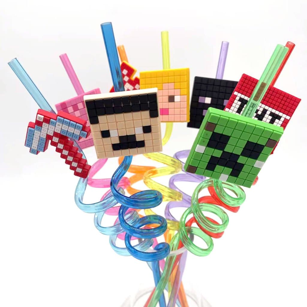 8pcs/Pack Minecraft Misto Play Time Straws Tema Canudos Plásticos Para Bebidas