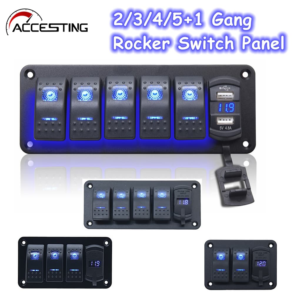 2/3/4/5 + 1 Painel de interruptor oscilante com carregador USB duplo 4,8A para caminhão marítimo 12V