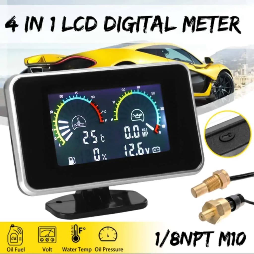 3 Em 1 LCD Carro Medidor Digital De Pressão De Óleo Voltímetro De Água De Temperatura De 1/8 NPT sensor + Da 10mm