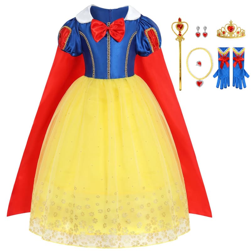 Vestido De Festa De Aniversário Para Meninas Verão Cosplay Branca De Neve Com Manto Princesa Doce Manga Curta