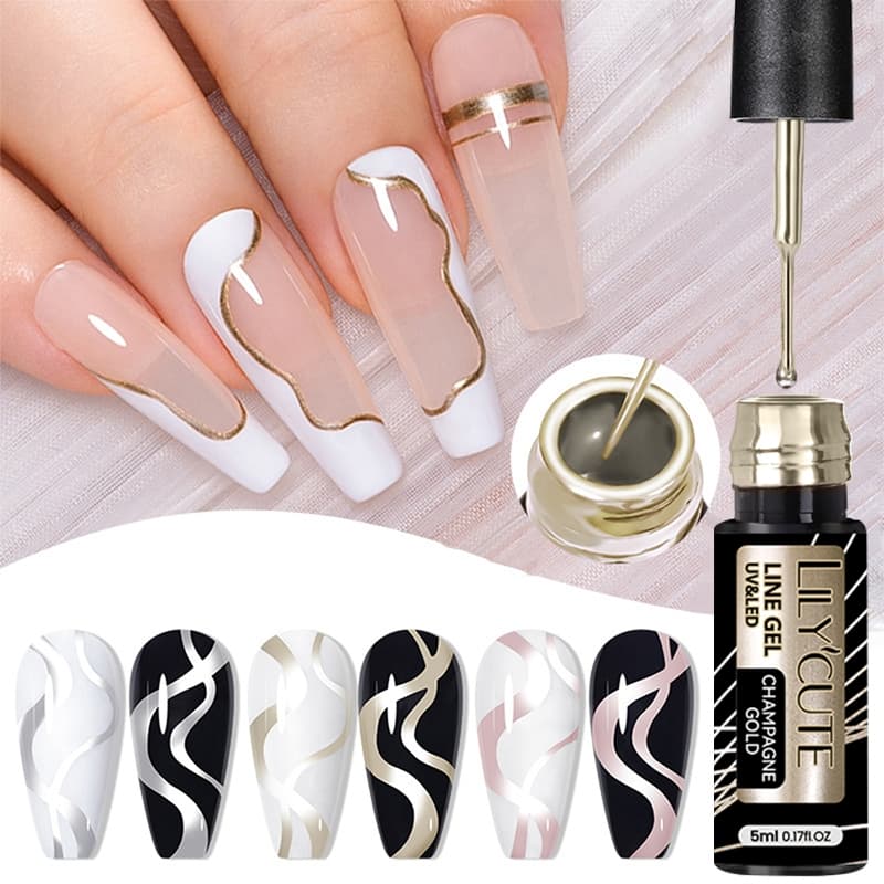 LILYCUTE 1Pc 5Ml Linha De Arte De Unhas De Prata Gel De Polimento Semi Permanente Uv/Led Pregos De Pintura Desenho Diy De Verniz Forro