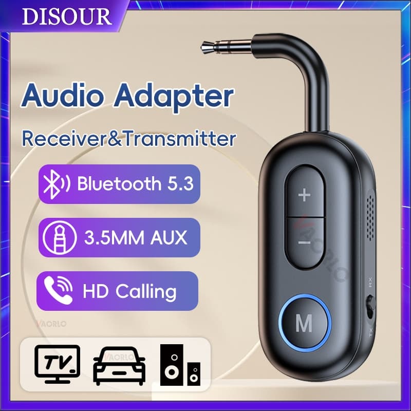 DISOUR Bluetooth 5.3 Receptor De Áudio Transmissor AUX De 3,5mm Adaptador De Música Estéreo Sem Fio Chamada Viva-Voz Com Microfone