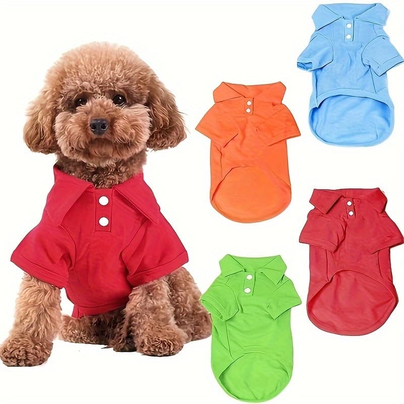Camiseta Pet Polo para Cães/Gatos - Curto Respirável com Elástico, Leve para Verão, Tamanho P/M/G