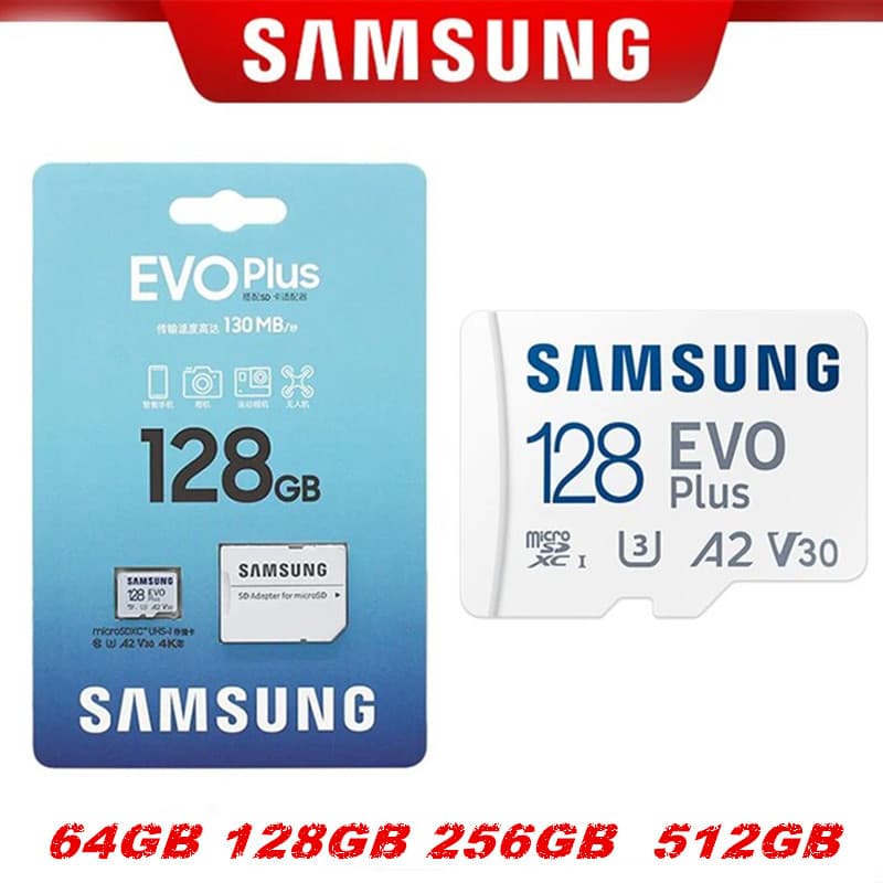 Cartão De Memória Samsung 512GB 256GB 128GB A2 V30 EVO Plus Micro SD 64GB A1 V10 De Alta Velocidade UHS-I Classe 10 TF Para Telefone/Computador/Câmera