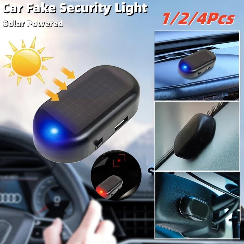 4pcs Luz De Segurança Falsa Para Carro Simulada Com Energia Solar Alarme Sem Fio Anti-Roubo Lâmpada De LED Piscando Imitação