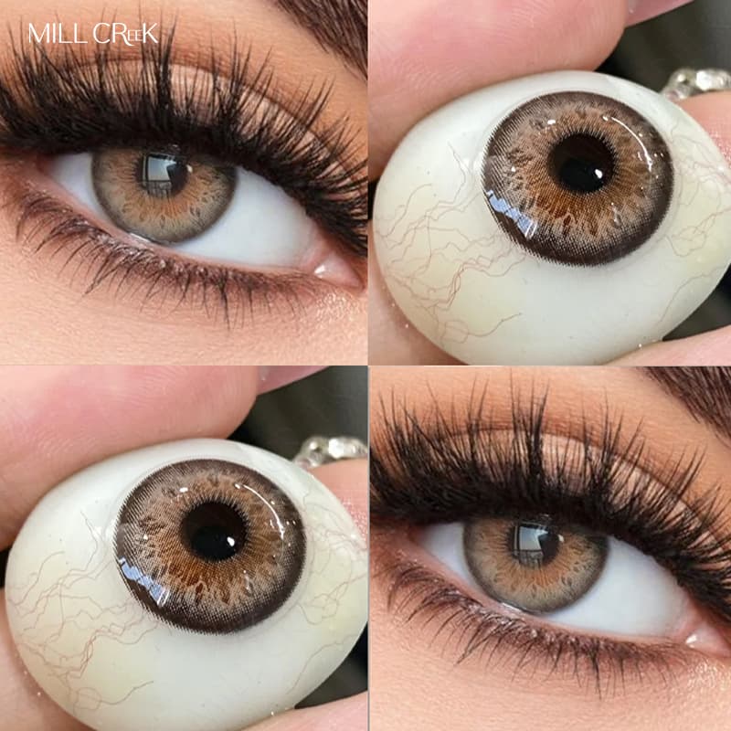 Lentes De Contato Mill Creek Com Grau (0 ~-8.00) iris Híbridas Marrons/Azuis/Verdes 14.0mm Uso Sim