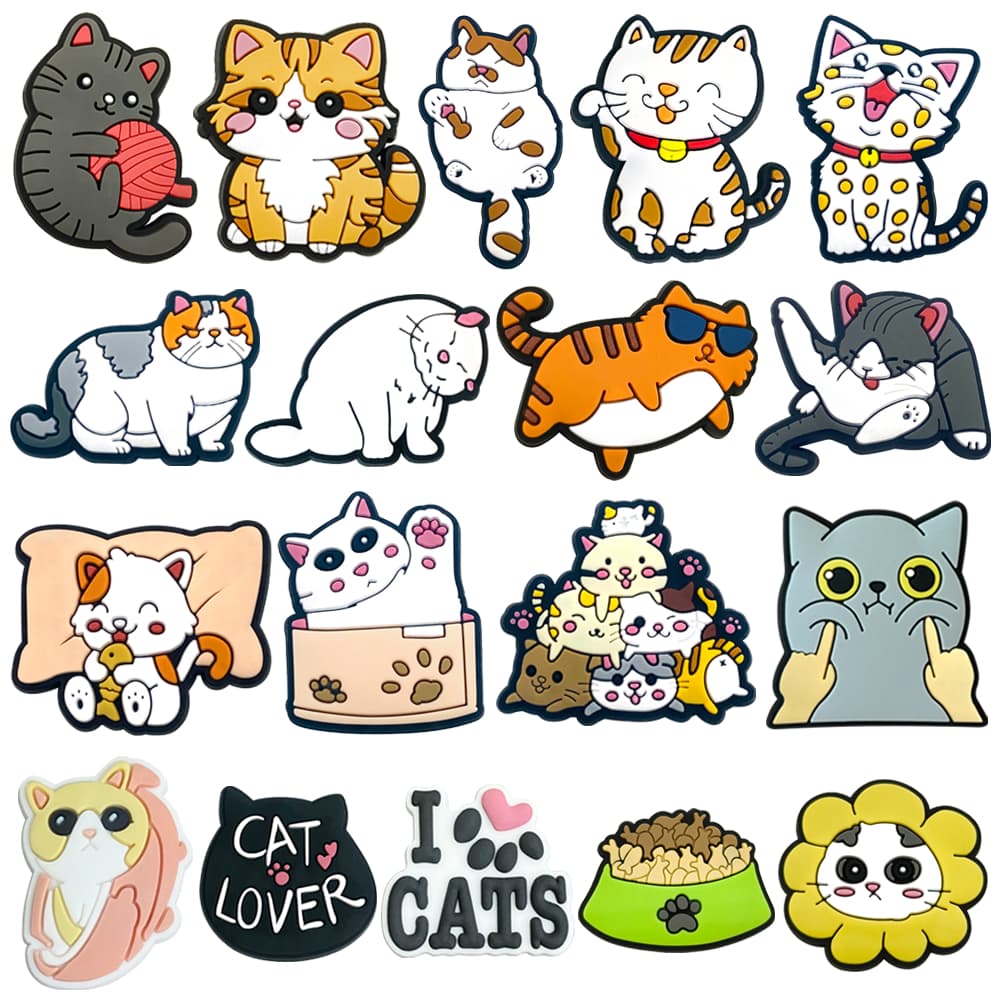 MEIDJ Encantos Para Sapatos 18 Estilos De Decorações Cute Cat Series Acessórios De PVC Com Botões