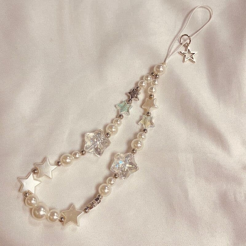 Y2K Silver Star Phone Chain Corrente De Pulseira De Encanto Curto Porta-Chaves Celular