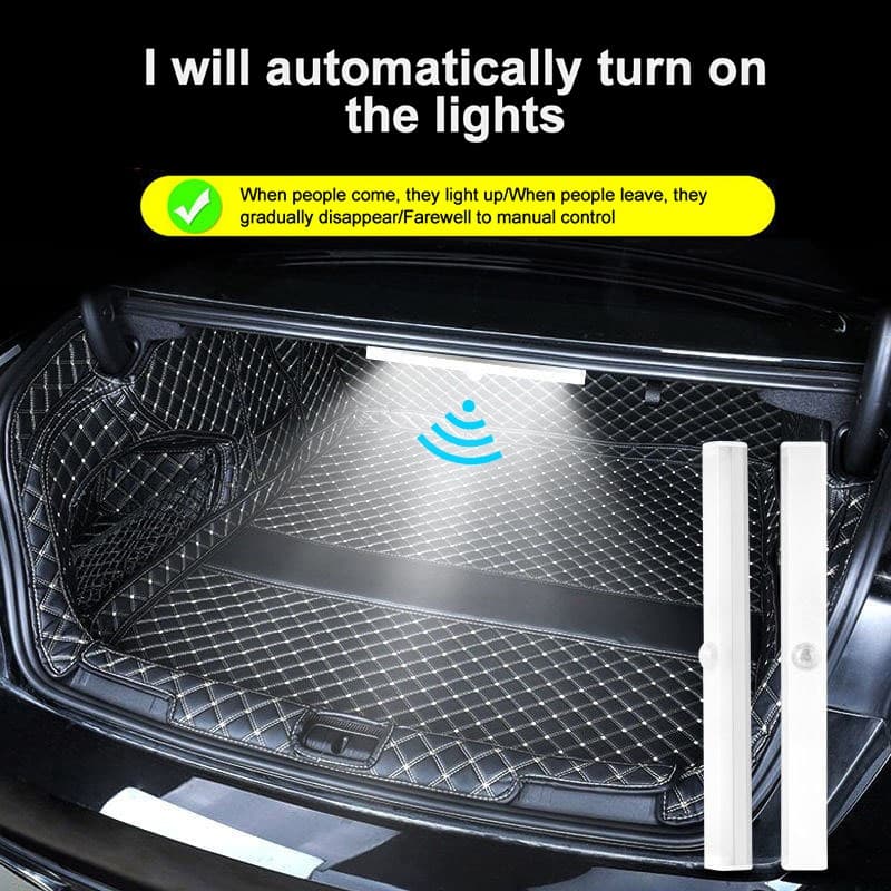 Luz De Indução Automática Para Carro Sensor Capô Do Porta-Malas Chão Barra Recarregável USB Noite Com Modo Magnético Maual/Sensing Led