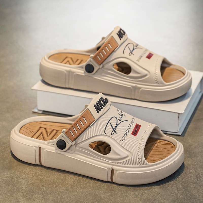 Uma Palavra Arrastar Homens Verão Fora De Casa Usar Pisar Merda Sentido Fundo Macio Sandálias Esportivas Chinelos De Praia Masculinos De Lazer À Beira-Mar Tamanho Grande 46