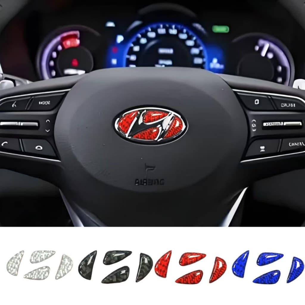 3D interior Do Carro Logotipo Volante Adesivo De Fibra De Carbono Decoração Protetora Para Hyundai Sonata Elantra Kona C