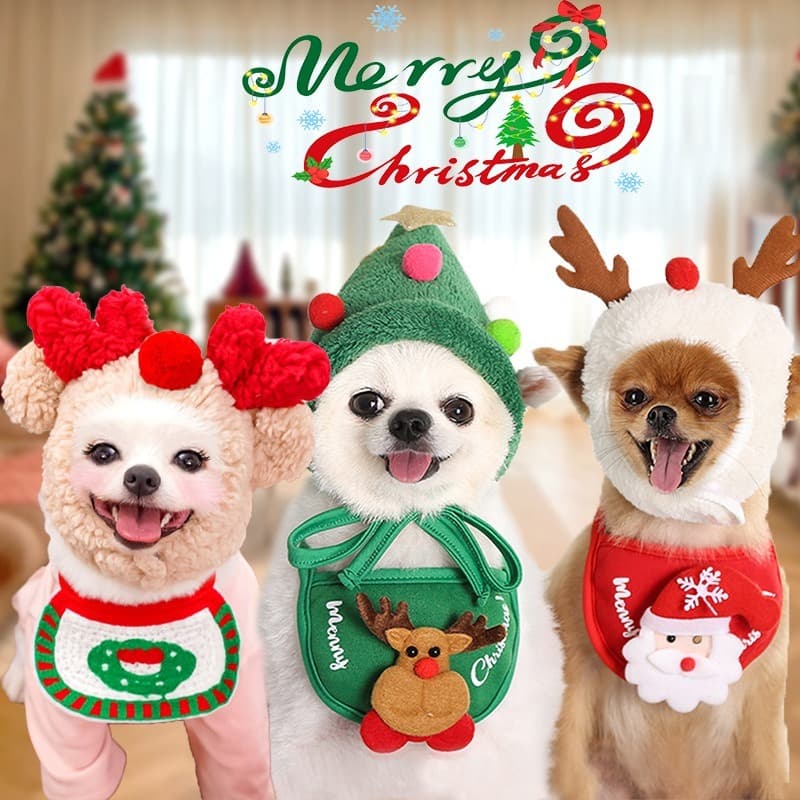 Desenho Animado Chapéu De Natal Cachorro Boné De Ano Novo Babete Gato Lenço Decoração Roupa Acessórios
