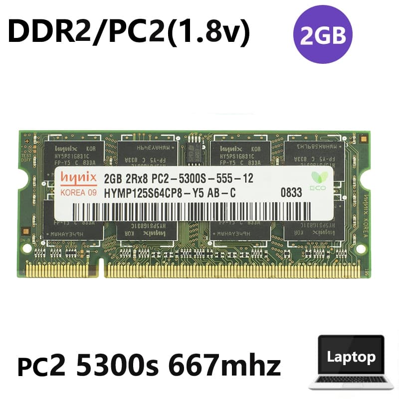 Notebook RAM 2GB DDR2 2Rx8 PC2-5300s 667Mhz 1.8v 200 Pinos De Memória SO-DIMM Para Hynix De Laptop