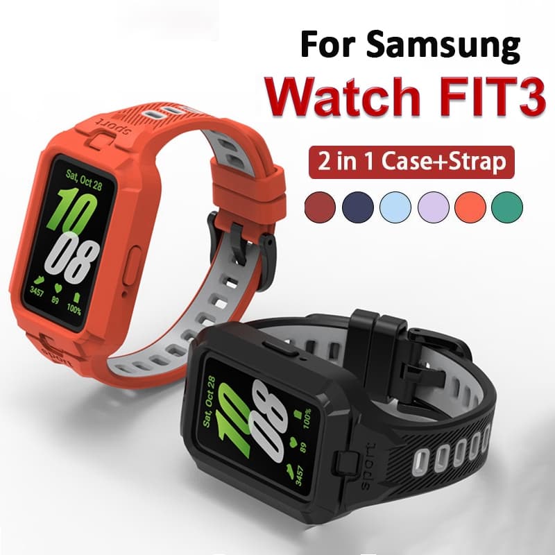 2 Em 1 Case + Strap Para Samsung Galaxy watch Fit 3 Bracelete Pulseira TPU Macia Relógio Fit3 Correia De Substituição De Esportiva De Silicone