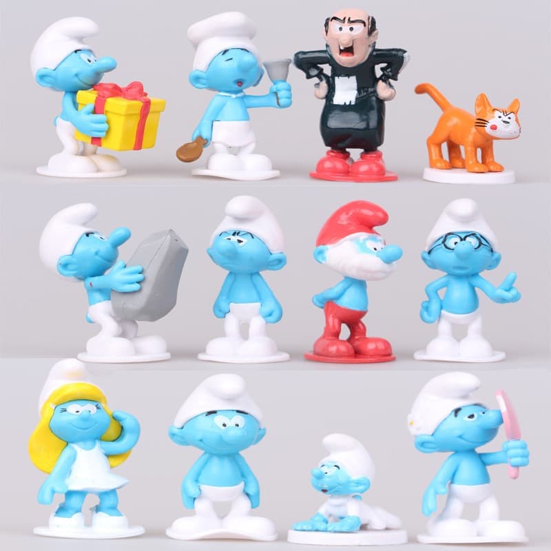 12Pcs/Set 5cm The Smurfs Anime Figura Gargamel Smurfette Blue Elf Dwarf Gnome Q Versão PVC Figuras De Ação Modelo Doll Toys Gifts