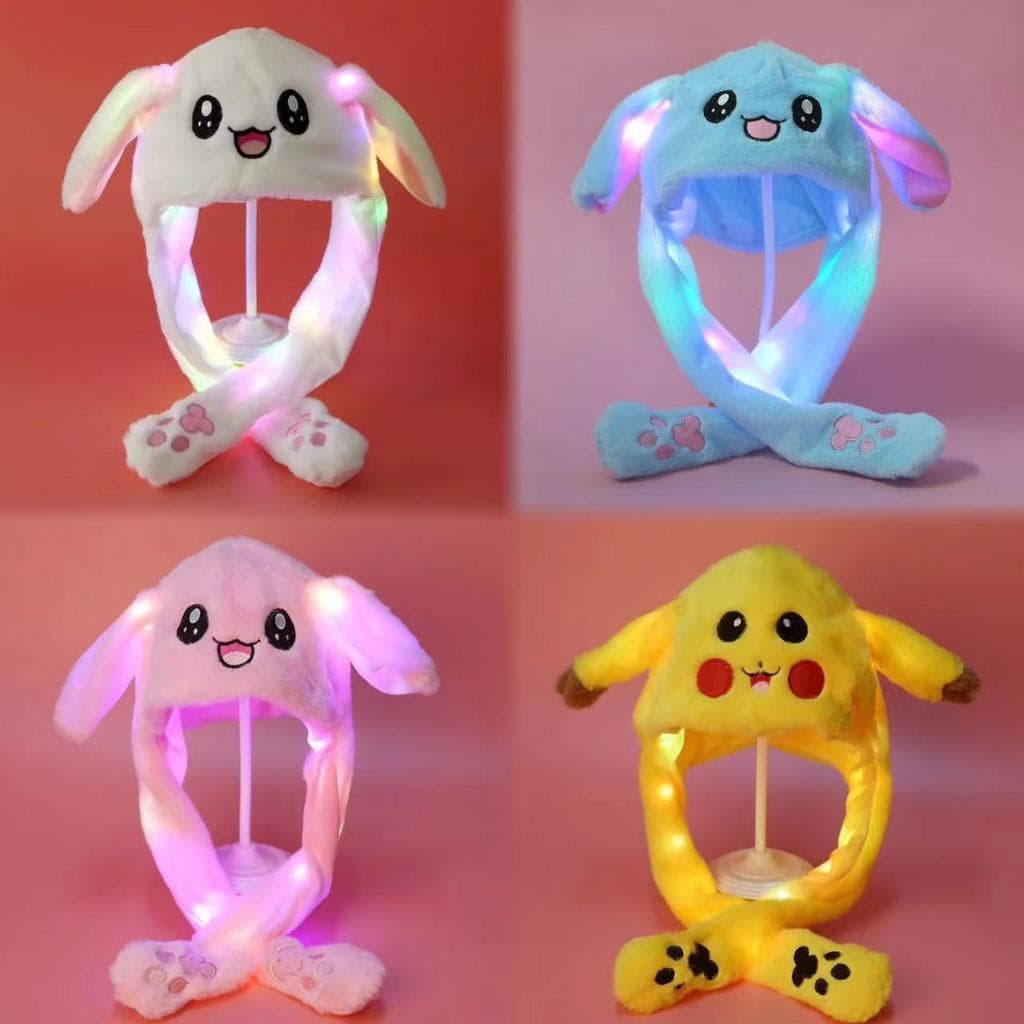 Dais Adulto Infantil Leve Chapéu De Pelúcia Com Orelhas Longas Movimento De Desenho Coelho Panda LED Brinquedo Orelha