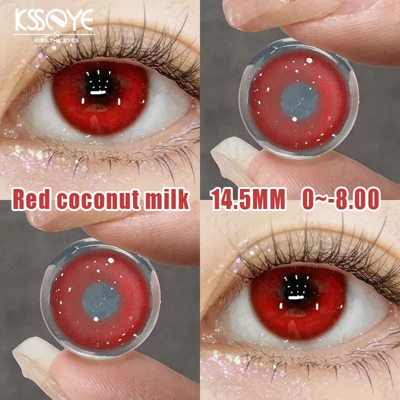 Lente De Contato Vermelha 2pcs Cosplay 14,5mm Com Grau (0 ~-8,00degree) Maquiagem De Olhos De Meia-Leca 1 Ano Usar Big Eye Softlens