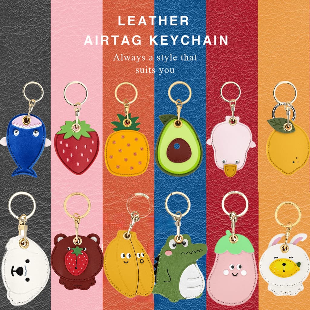 Capa De Limão De Morango Fofo Para Proteção Da Apple Airtag PU Couro Pingente GPS Anti-Perda Chaveiro Coleira Cães De