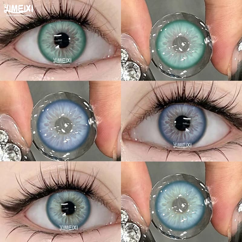 Lente De Contato Yimeixi Com Grau Madrid Série 14,5mm Blue/Green/Purple Híbrida Hydrogel Maquiagem Anual Suave