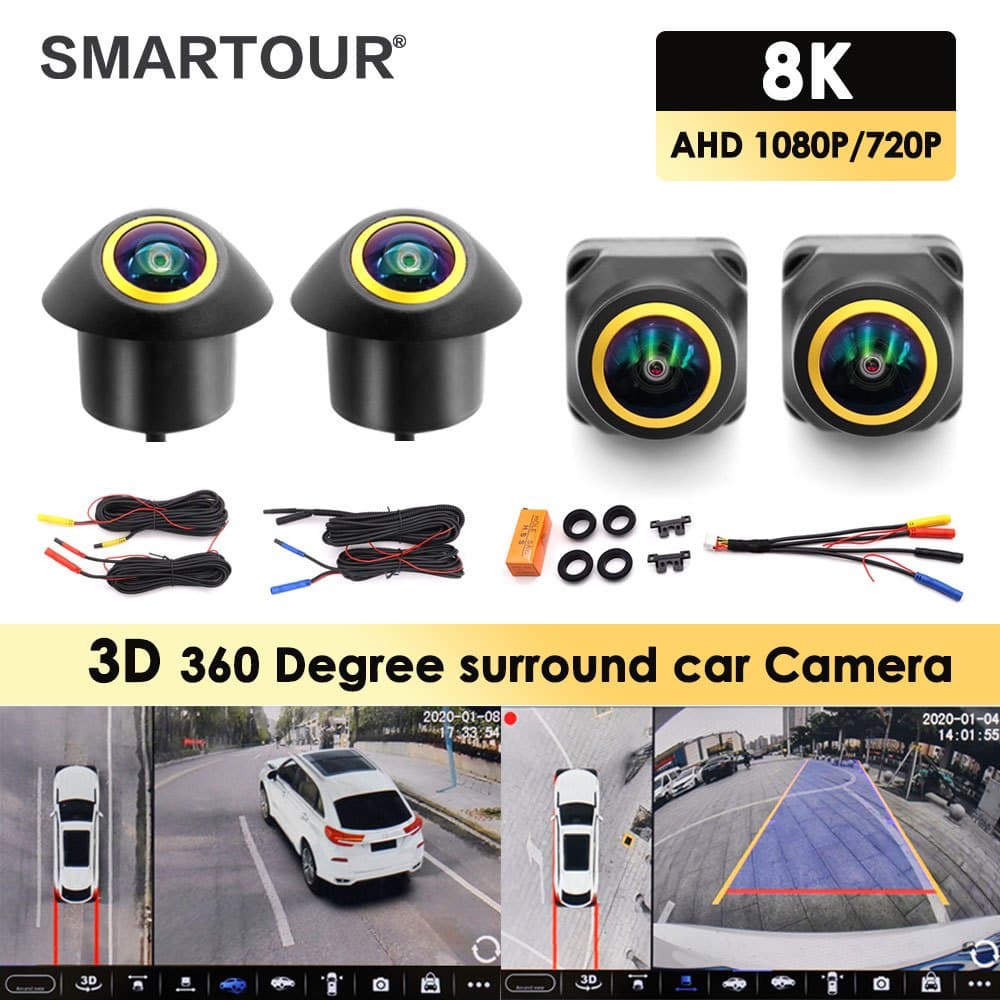 Câmera HD 360 Graus 1080P 8K 3D AHD Surround View Right + Left + Front + Rear Inversa Para Navegação Android Reversa