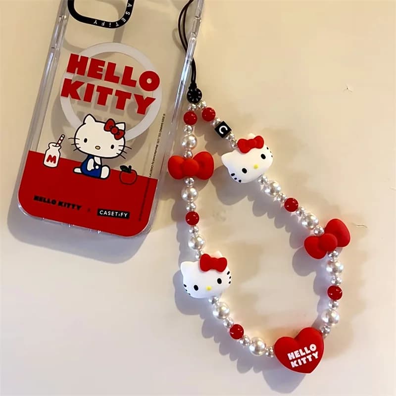 Kawaii Sanrio Hello Kitty Pingente Móvel Cordão Anti-Perdido Bonito Gato Chave Corda De Pulso Curto Jóias Chaveiro Corrente