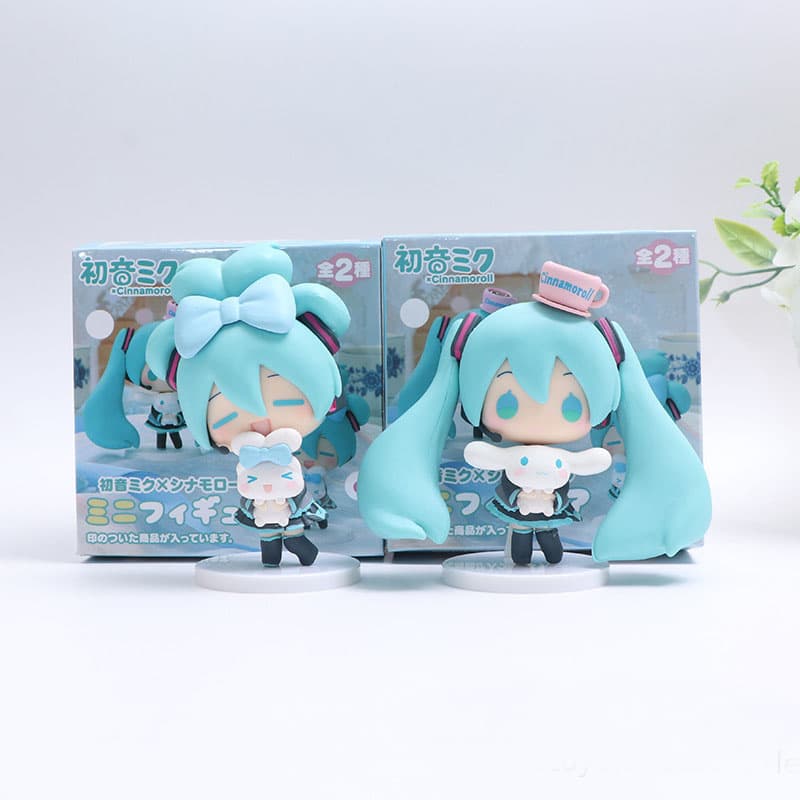 10.5cm Anime Hatsune Miku Sanrio Figura Com Cinnamoroll Pvc Bonito Estátua Coleção Modelo Q Boneca Decoração Brinquedo Presente De Aniversário