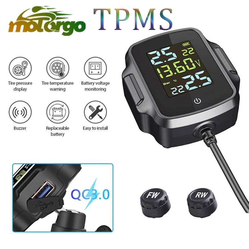 Motocicleta TPMS Com QC 3.0 Carregamento Rápido Saída USB Sistema De Monitoramento De Pressão De Pneus Alarme De Temperatura