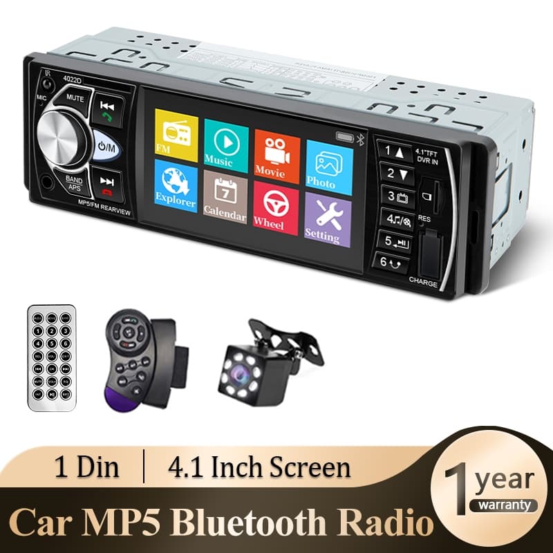 Central Multimídia Automotivo Bluetooth MP5 4.1 Polegadas Estéreo 1 Din USB/TF/AUX